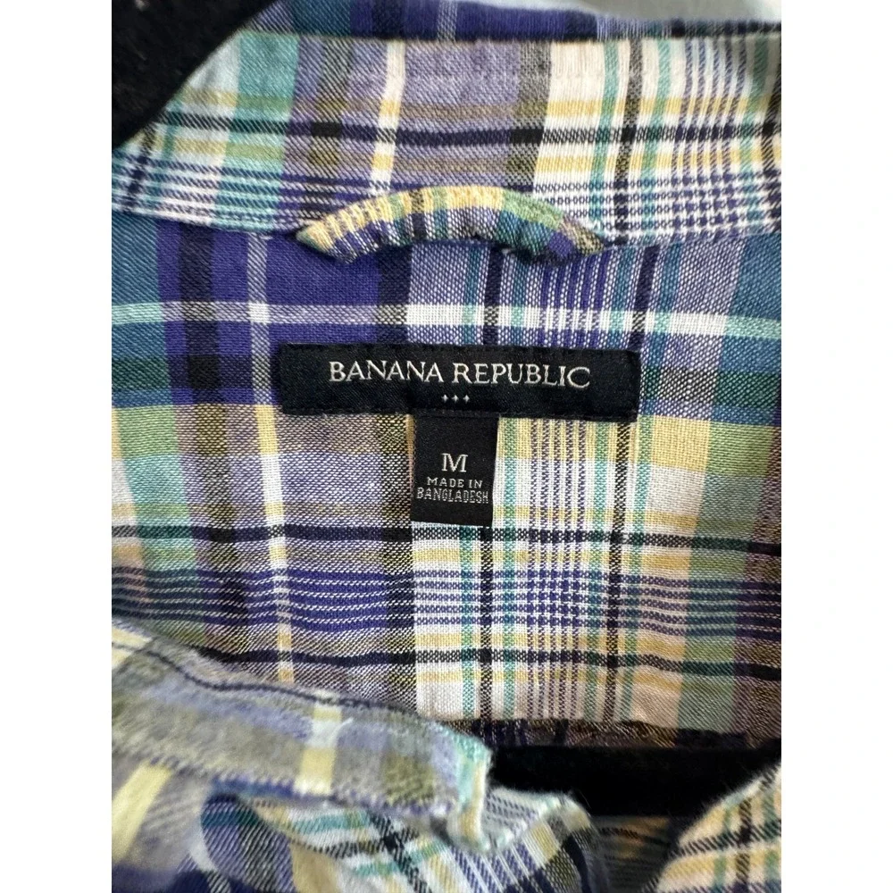 Banana Republic Mens Plaid Button Down Shirt Blue Green Long Sleeve Size M